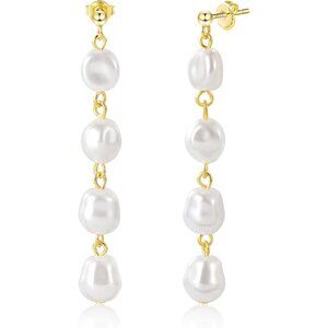 Baroque Pearl Drop Dangle Dainty Long Tassel Wedding Bridal Earrings for Women
